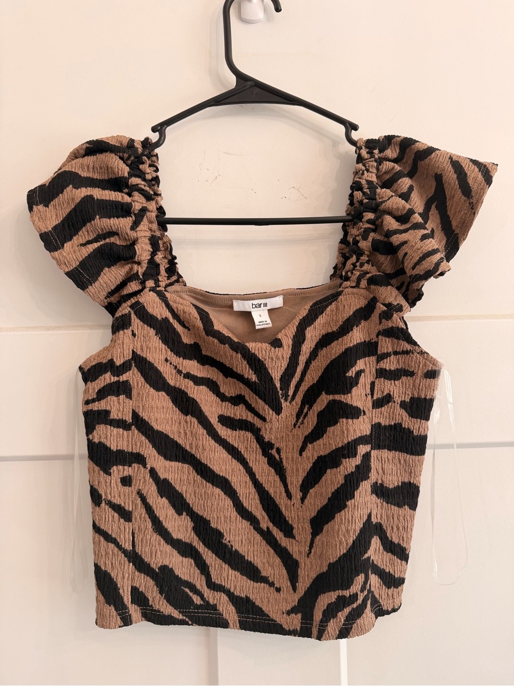 Bar III Tiger Stripe Puff Sleeve Top - Tan & Black, Size Small, Worn Once